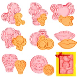 PTaizjjz Valentine's Day Cookie Cutter Set,8 PCS Plastic Wedding Cookie Cutters,Pressable Embossing Cutters Tools for Valentine DIY Baking Supplies