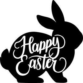 Happy Easter Bunny Silhouette Vinyl Decal Sticker for Car/Window/Wall (White Matt)