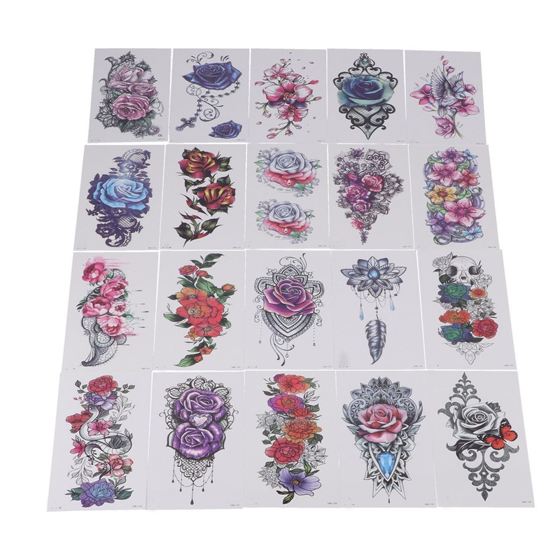 20pcs Temporary Tattoos Stickers Waterproof Long Lasting Flower Fake Tattoo