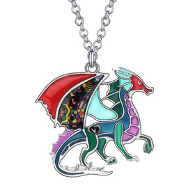 DUOWEI Enamel Welsh Dragon Necklace Enamel Fantasy Dragon Jewellery Novelty Gifts for Women Girls (Multi-Colour), Amber