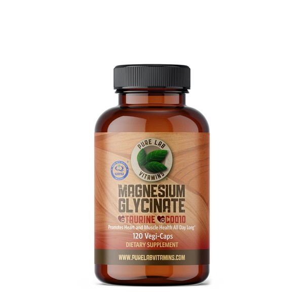 Magnesium Glycinate + Taurine + CoQ10 120 Vegi-Caps by Pure Lab Vitamins Made in Canada