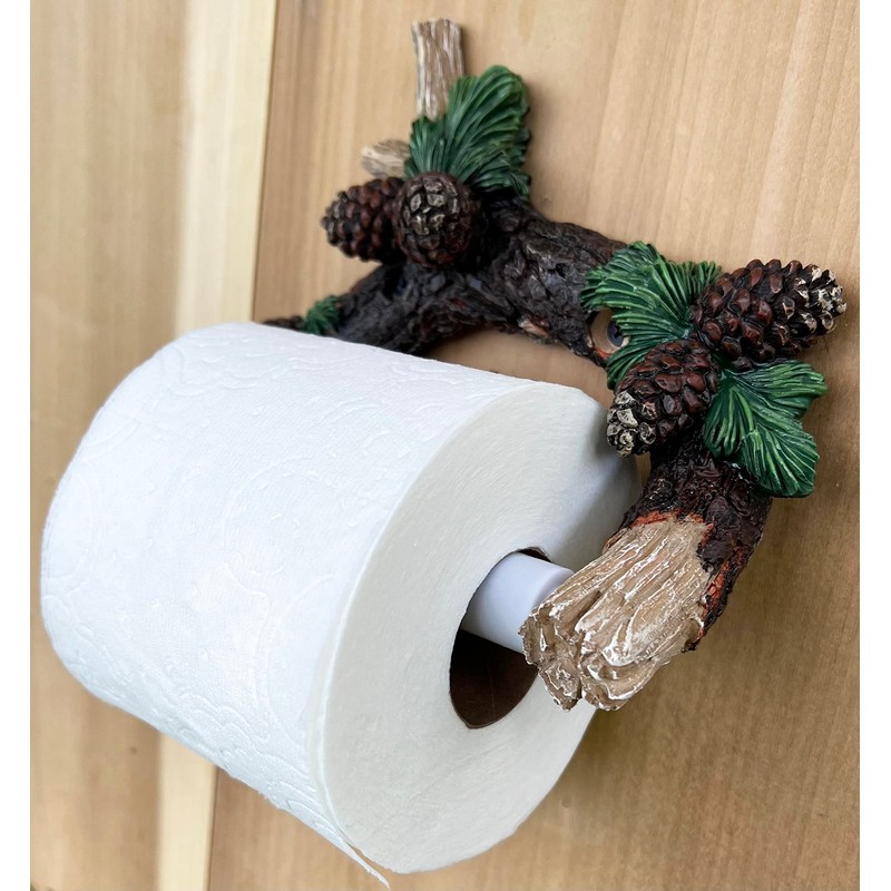 Pinecone/Pine Branch Wall Mounted Toilet Paper Holder - Rustic Bathroom