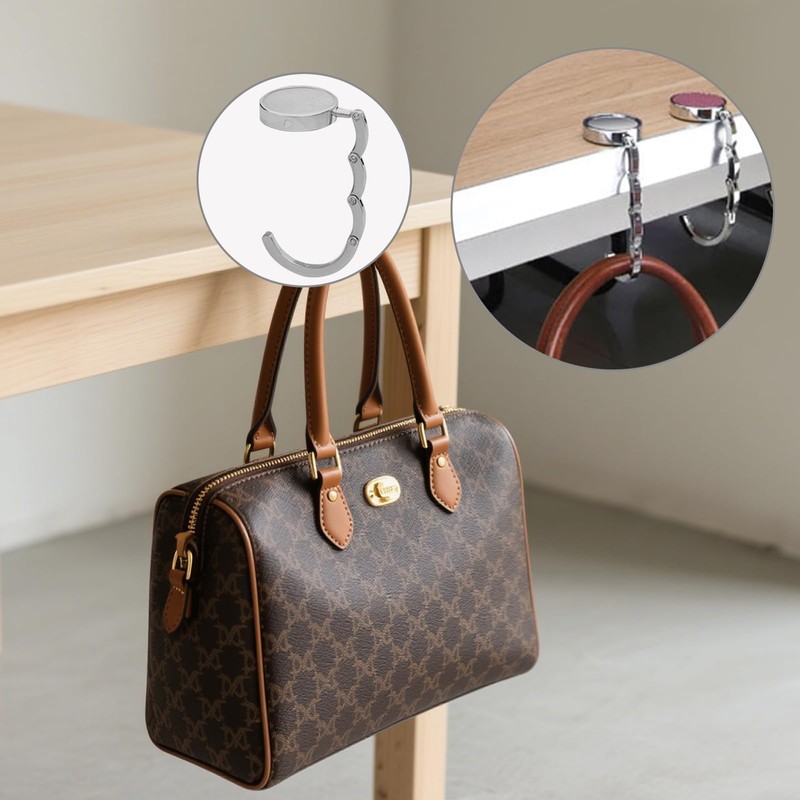 2Pcs Foldable Black Handbag Hooks, Table Bag Holders, Purse Hook