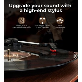 Vangoa Record Player with External Speakers Belt-Drive Turntable for Vinyl Records Dual Stereo Speakers LP Players Support 3 Speed 3 Size Wireless Playback AUX Headphone Input Auto Stop, Brown