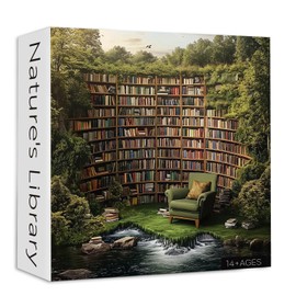 PICKFORU Natural Library Puzzles for Adults 1000 Pieces, Vintage Forest Bookshelf Jigsaw Puzzles, Challenging Landscape Puzzle for Book Lover
