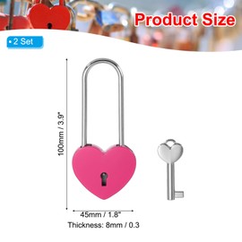 PATIKIL 3.9 Inch Love Locks Heart Padlock with Key Set, 2 Set Single Heart Couple Wishing Lock Love Padlock for Lover Bridge Anniversary Diary Book Card Box, Dark Pink