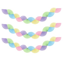 Colorful Paper Fans Garland Rainbow Paper Fan Garland Decor 1.6 Meter Long 15cm Width (Macaron-3 Pack)