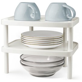 carrotez Small Cabinet Organizer, Set of 2 Stackable Kitchen Counter Shelf, Pantry Storage Shelf Organizer - W10.25 x L8.25 x H4.0 inch - Ivory