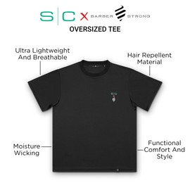 S|C x Barber Strong Oversized Men's Tee, Hair Repellent, Ultra Lightweight and Breathable Vented Mesh Side Panels, Moisture-Wicking 4-Way Stretch Fabric (Large)