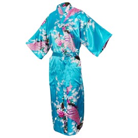 CRFASIBE Japanese Kimono Robe for Women, Traditional Japanese Party Costume, Long Peacock Robe, Kimono Mask, Hand Fan Socks Set, blue