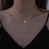 Jugielu Boho Layered CZ Y Necklace Silver Y Drop Necklace