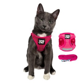 Travel Cat The Purrfectly Pink Harness & Leash Set - Adjustable Fit Mesh Cat Harness with Reflective Strap - Escape-Proof Harness for Cats, Kittens for Outdoor Walking, Hiking (Medium)