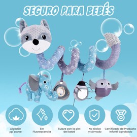 Juguete de Carriola, Juguetes Colgantes de Actividades en Espiral para Niño, Juguete de Peluche de Zorro Juguetes de Felpa de Seguridad en Espiral, Juguete de Asiento de Coche para Niños (Gris)