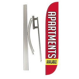 LookOurWay Feather Flag Set, 12 ft Advertising Flag with Poles and Ground Spike for Business Promotion, Real Estate Themed (Apartments Available)