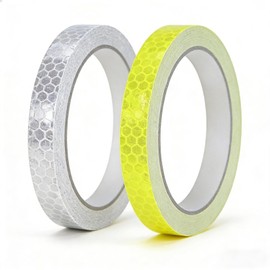 CHENLONB Reflective Tape Fluorescent Tape 2 Pack 1cm x 8m High Brightness Waterproof Easy to Use Night Visible Warning Tape for Bicycle Car Decoration White+Yellow