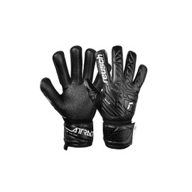 Reusch Attrakt Resist Junior griffige Torwarthandschuhe Fußballhandschuhe für Kinder und Jugendliche für Jungen Mädchen perfekt geeignet für Hartplatz und Kunstrasen, Schwarz