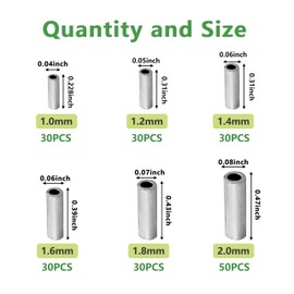 Single Barrel Crimp Sleeves, Aluminum Crimp Sleeves Fishing Connector Kit for Mono Fishing Line Wire Leader Rigging Rope Cable (200pcs)