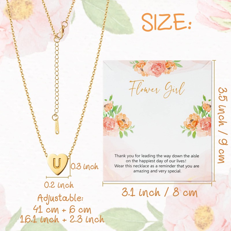 OSNIE Flower Girl U Alphabet Pendant Necklace 14K Gold Plated