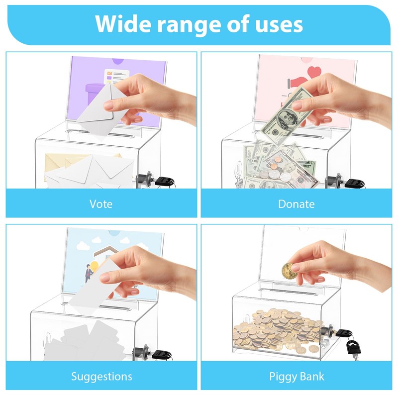 DEECOZY Acrylic Donation Box Lockable, Ballot Box Transparent with Key