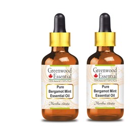 Greenwood Essential Natural Pure Bergamot Mint Essential Oil (Mentha Citrata) with Glass Dropper Natural Pure Therapeutic Quality Steam Distilled (Pack of Two) 100 ml x 2 (6.76 oz)