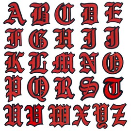 Red Gothic Iron on Old English Letter Patches A-Z 2" Embroidered Heat Transfer/Sew on Varsity Initial Vintage Alphabet Felt Letters Monogram Custom Name Patch for Clothing Letterman Jacket