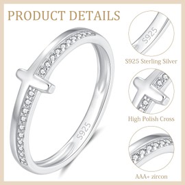 ankbrats 925 Sterling Silver Ring Engagement for Women, Silver Adjustable Cross Thumb Rings with Cubic Zirconia, Promise Wedding Rings Jewellery Gift
