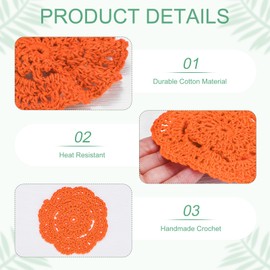 M METERXITY 4-Pack Handmade Crochet Coasters, 4Inch/10cm Round Cotton Placemats for Table/Cup/Bowl/Vase/Tea Trays/Home Decoration, Lace Doilies Place Mats [Red Orange]
