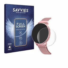 Savvies Pack of 4 Full Screen Protector for Banlvs Smartwatch 1.27 Inch Full Cover Screen Protector Film [3D Curved, Transparent, Anti-Fingerprint]