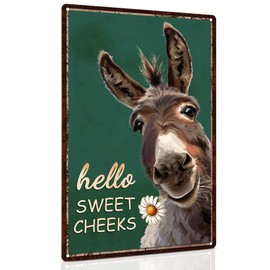 Piemow Funny Donkey Bathroom Metal Sign Hello Sweet Cheeks Home Wall Decor Unique Gifts for Donkey Lovers 8×12 Inch
