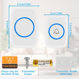 VFANDV Wireless Bell, Socket Wireless Bell, Waterproof Wireless Doorbell, Waterproof Doorbell, 300 m Wireless Range Front Doorbell with 60 Melodies, 5 Volume Levels (White)