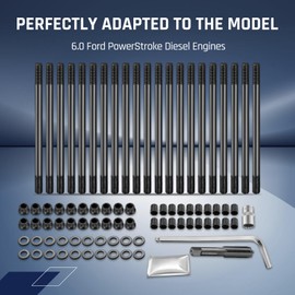 SPELAB 6.0L V8 Head Stud Replacement Kit for 2003-2007 Ford Powerstroke Diesel Cylinder with Studs and Nuts, Cylinder Head Stud Assembly Kit & Assembly Lubricant