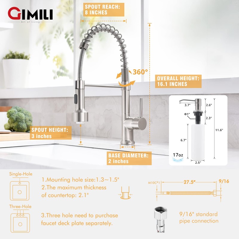 GIMILI Brushed Nickel Kitchen Faucet with Pull Down Sprayer with