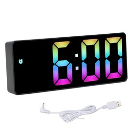 Colorful LED Digital Alarm Clock Large LED Screen Electronic Alarm Clock for Bedside Bedroom 0725 Black Shell Black Face C Style
