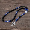 Nazareth Store Black Beads Blue Paracord Rosary Rugged Beaded Necklace