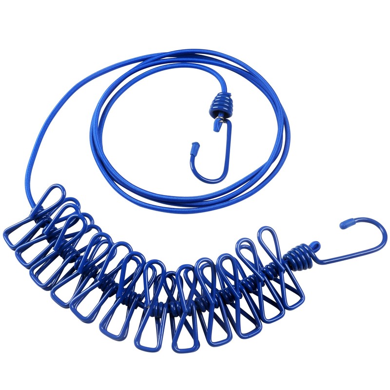TRIXES Blue Long Compact Flexible 12 Peg Travel Washing Line