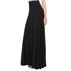 Lock and Love LL WB1434 Womens Solid Maxi Skirt with Elastic Waist Band M Black