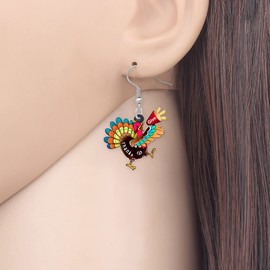 TIZURO Thanksgiving Acrylic Cute Pilgrims Hat Turkey Earrings Funny Chicken Animals Dangle Novelty Jewelry For Women Gifts (Orange)