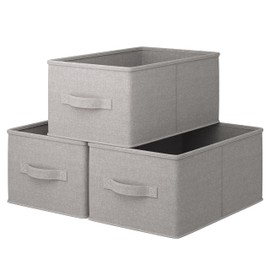 LayerSpace Storage Bins, Collapsible Storage Bins, 3 Pack Linen Fabric Storage Bins for Organization, Durable Storage Bins for Closet, Shelves, Clothes,Toys, 16.93" L*12" W*8.27" H, Gray