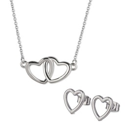 LuckyLy Juego de Joyería para Mujer Corazón, Set de Collar y Aretes Acero Inoxidable Color Plata – Regalos para Mujer Navidad, Regalos para Novia San Valentín y Regalos para Mamá, Mod. Elsie Plata
