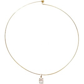 Collar Rígido de Acero Inoxidable Chapado en Oro con Dije de Circonia, Estilo Minimalista, Diámetro 14cm