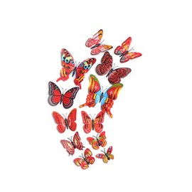 Decor 12 pcs 3d Red Realistic 2 layers butterfly wall decor Wall Sticker Beautifu
