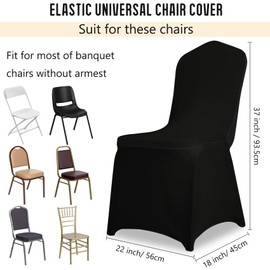 JALANCY 1 Pack Black Stretch Polyester Spandex Chair Covers Universal Washable Removable Chair Slipcovers Protector for Wedding Banquet Events Party Dining Decoration