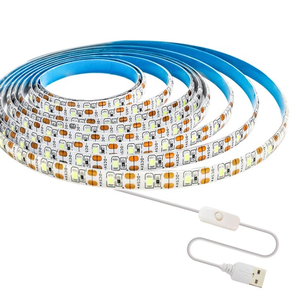 Tesfish 5V USB White LED Strip Lights, 6000K 9.84Ft Cuttable