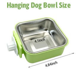 kathson Crate Dog Bowl, Removable Stainless Steel Hanging Pet Kennel Cage Bowl Food & Water Feeder Coop Cup for Puppy, Cat, Rabbit,Guinea Pigs 2pcs Square(Blue,Green)