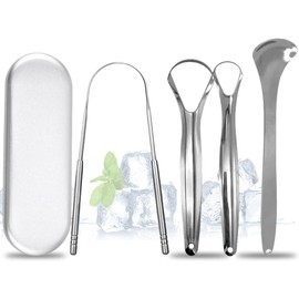 Set de 4 Limpiador de Lengua, Raspador de Lengua Reutilizable, Con Estuche de Transporte - Kit Tongue Scraper de Limpiador Lengua Raspador de Acero Inoxidable para Cuidado Dental Oral y Bucal