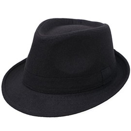 Classic Wide Brim Fedora Hat Plain Trilby Sun Hats with Band Unisexf Black