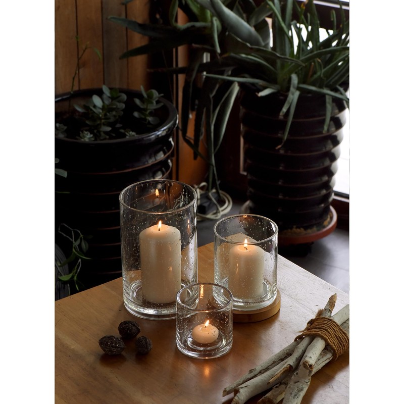 ARIAMOTION Hurricane Glass Candle Holders Set, Pillar Votive,Clear Seeded Bubbles