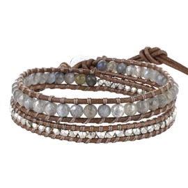 KELITCH Leather Wrap Bracelet Created-Labradorite Mixed Beaded Bracelet Friendship Bracelets New Bangles 2021 (Gray 2A)