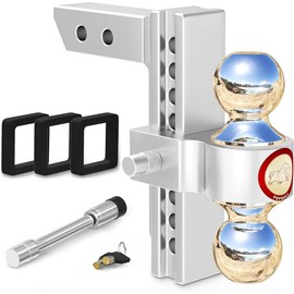 Adjustable Trailer Hitch, Fits 2-Inch Receiver, 10-Inch Drop/Rise Heavy Duty Aluminum Drop Hitch,12,500 LBS GTW-Tow Hitch for Truck Jeep Trailer with Double Stainless Steel Locks, Not Loose - Size: 8 Inch