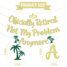 Officially Retired Not My Problem Anymore Banner - Beach Theme Going Away Farewell Party Supplies, Summer Happy Retirement Banner for Men Women Retirement Party Decor Gold Glitter